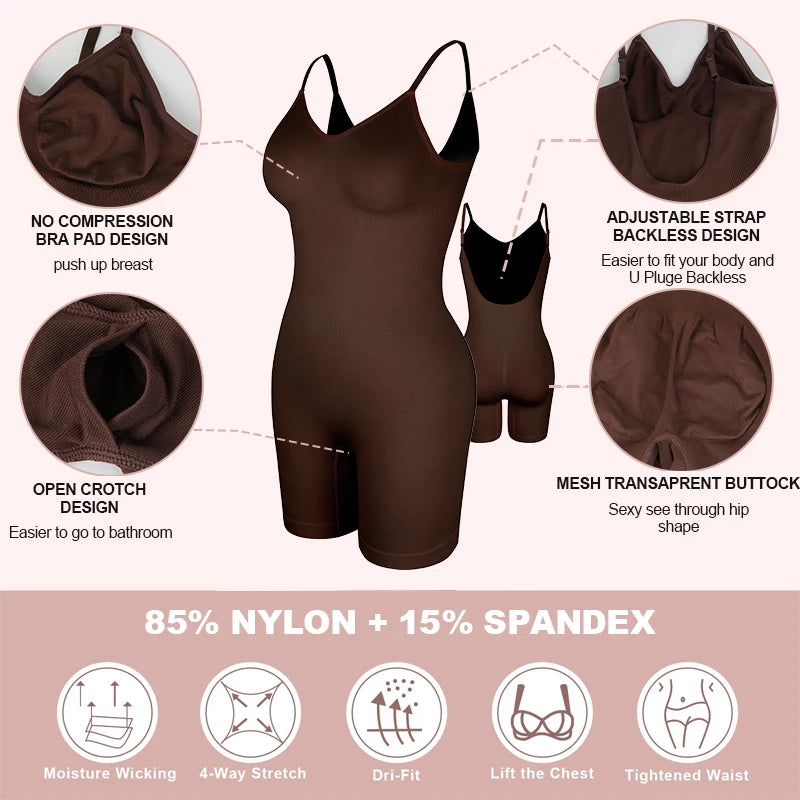 Mid-Thigh Tummy Control Backless Bodysuit Shapewear