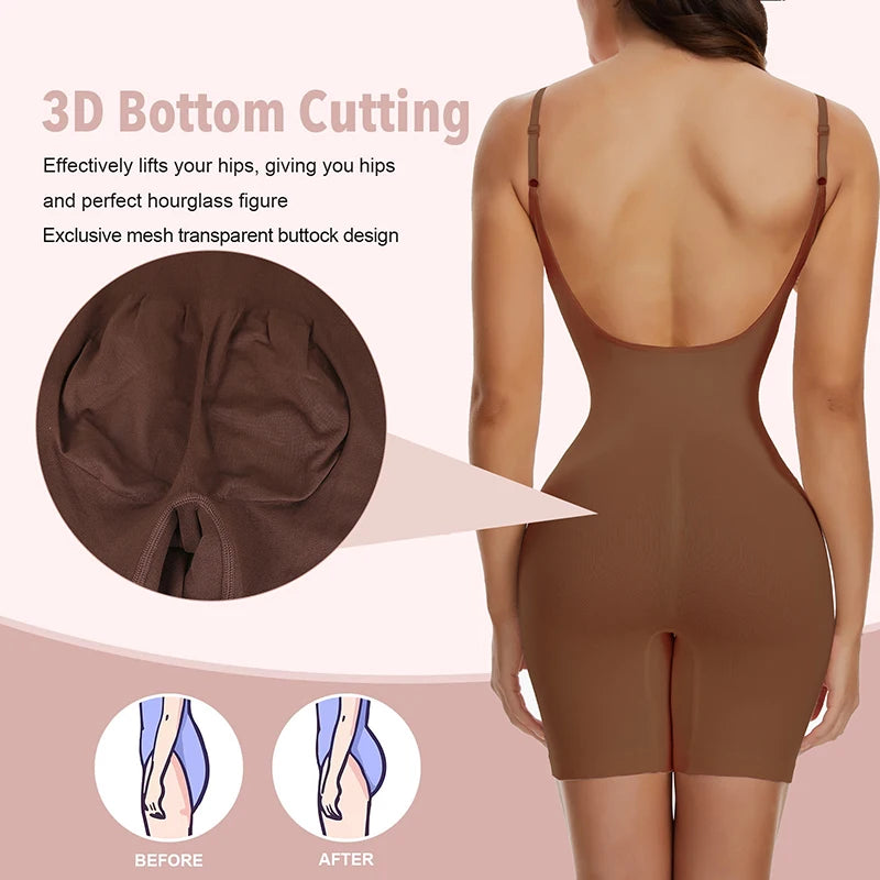 Mid-Thigh Tummy Control Backless Bodysuit Shapewear