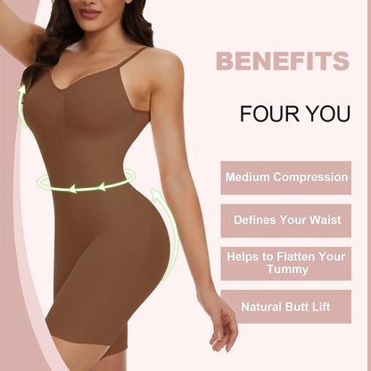 Mid-Thigh Tummy Control Backless Bodysuit Shapewear