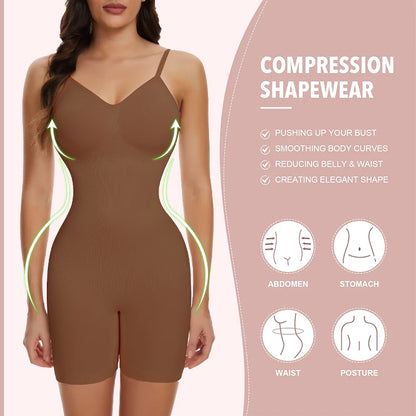 Mid-Thigh Tummy Control Backless Bodysuit Shapewear