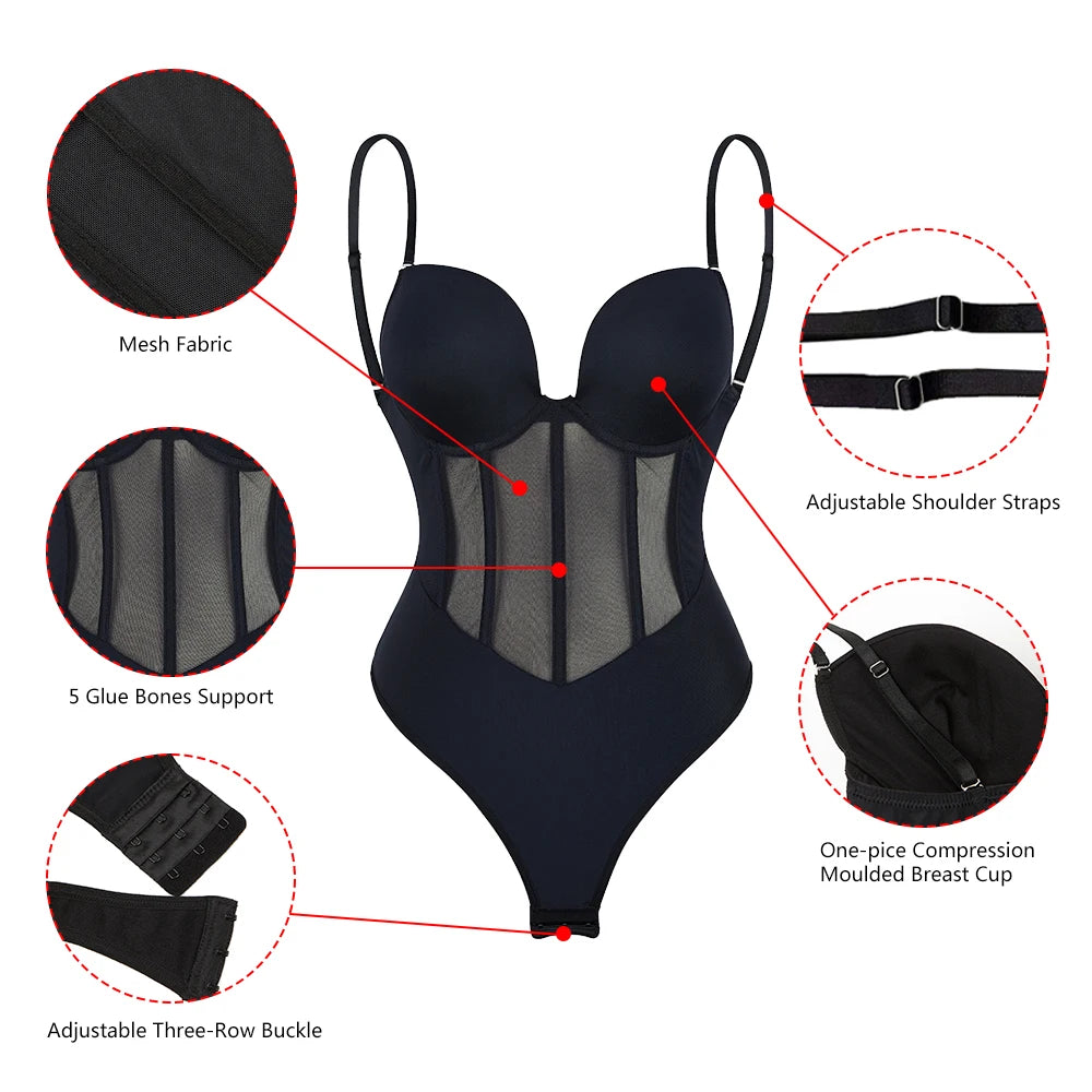 Backless Bodysuit Shapewear With Bra Corset Slimming Underwear