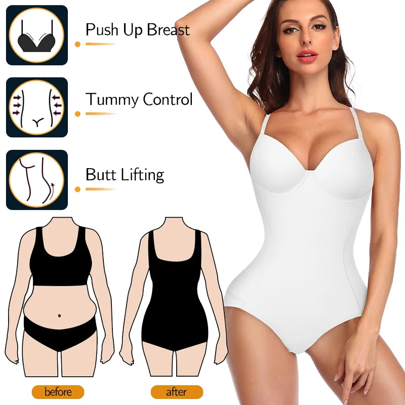 Backless Bodysuit Shapewear With Built-In Bra