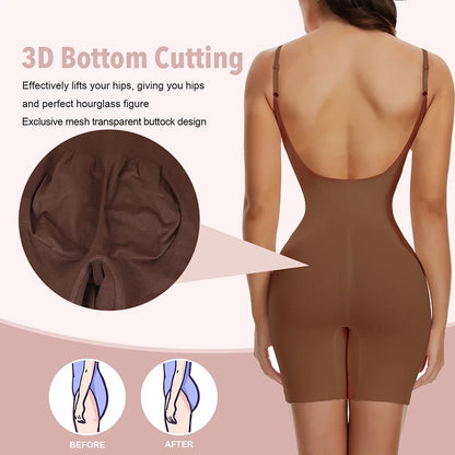 Mid-Thigh Tummy Control Backless Bodysuit Shapewear
