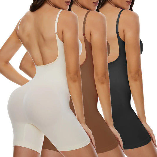 Mid-Thigh Tummy Control Backless Bodysuit Shapewear