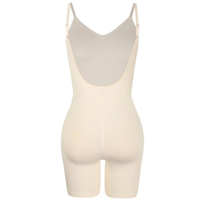 Mid-Thigh Tummy Control Backless Bodysuit Shapewear